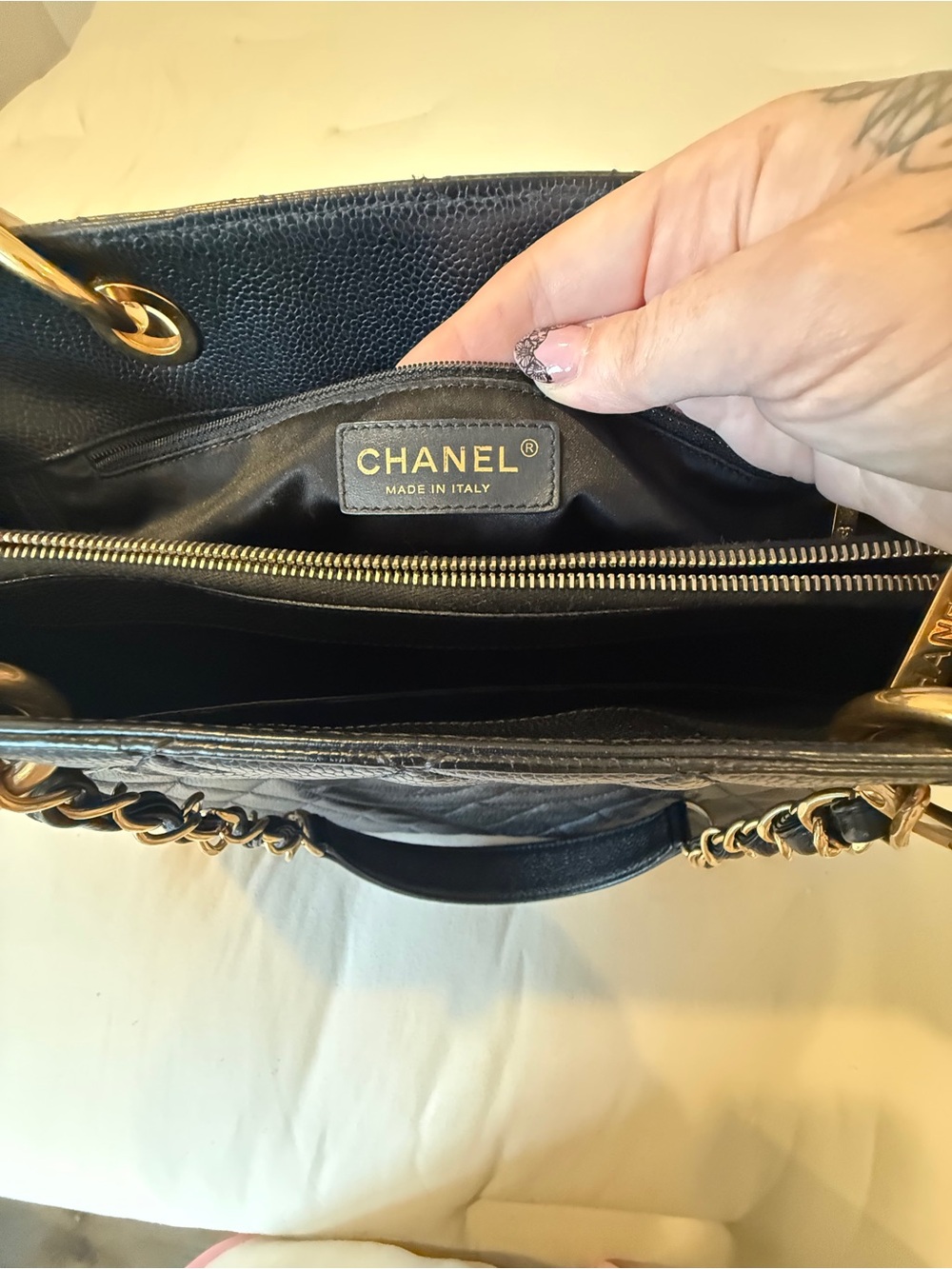 CHANEL Grand Shopping Tote GST Black Caviar Leather Gold Hardware Authentic COA